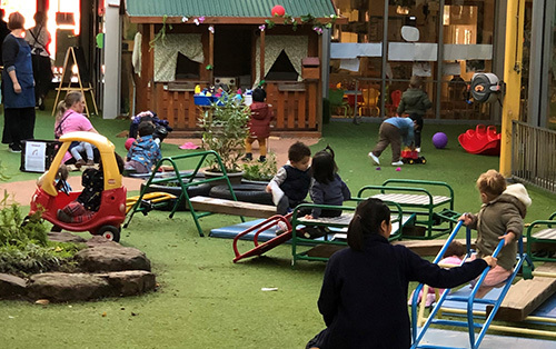 Children playing in rooftop playground Childcare Centre Melbourne